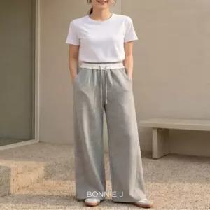 [보니제이]허리 프릴 밴딩 센터핀턱 와이드 트레이닝 롱팬츠 끈