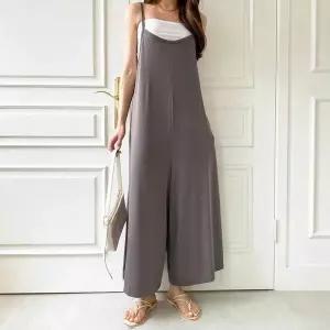 [하프클럽/옷자락]여자 루즈핏 와이드 끈나시 포켓 폴리스판 점프수트