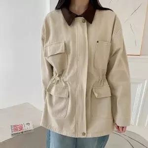 [하프클럽/옷자락]여자 워크자켓 배색카라 루즈핏 멀티포켓 스트링 자켓