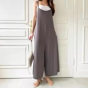 [신세계라이브쇼핑][옷자락] 여자 루즈핏 와이드 끈나시 포켓 폴리스판 점프수트