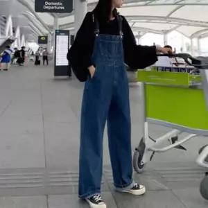 멜빵 청멜빵바지 와이드 패션 바지 진청 데님 귀여운 jZN4+7lql