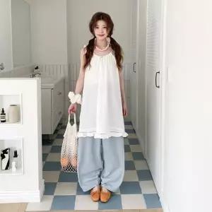 [옷자락]여자 데일리 내추럴 루즈핏 프릴 스트링 민소매 원피스