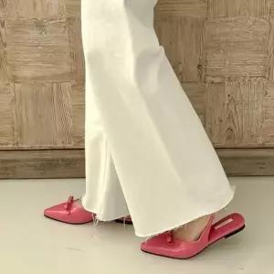 뾰족코 스틸레토 리본 포인트 스트랩 슬링백 플랫