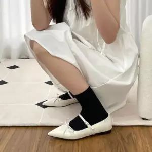 스틸레토 뾰족코 발등스트랩 메리제인 감성 리본플랫