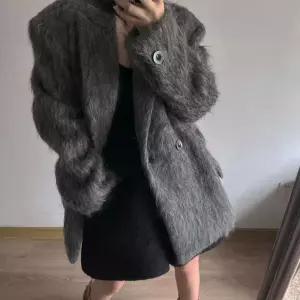 헤어리 롱 모헤어 자켓 코트 하프 울