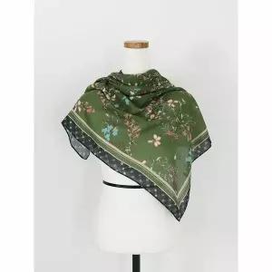 [하프클럽/샵앤]25FW 신상 국산 여성 꽃무늬 미니 사각 스카프 DRN-WSC-0878-그린