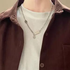 비대칭 이니셜 펜던트 목걸이 남녀공용 티타늄 스틸 트렌디 쇄골 체인