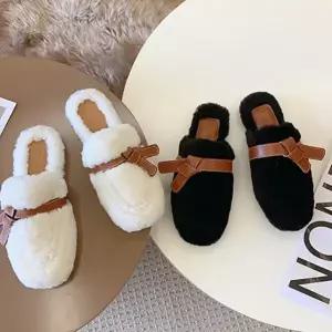 [하프클럽/]여자 리본 덤블 평평한 양털 포근한 슬리퍼