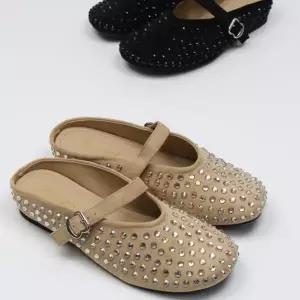 [하프클럽/]여자 스트랩 세무 스터드 백리스 장식 뮬