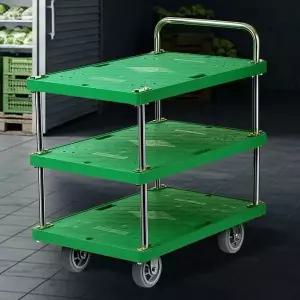 플라스틱스텐녹색 3단 특대 웨곤 서빙카트 주방트롤리 서빙카