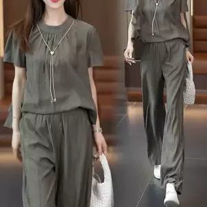 기질 슬림 텐셀 캐주얼 투피스 세트 슬림핏 상하세트 텐셀