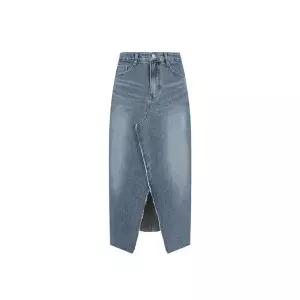 [하프클럽/바닐라비]여성 빈티지 언발 슬릿 데님 스커트
