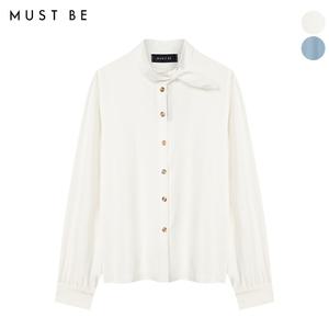 리본 모크넥 타이 블라우스