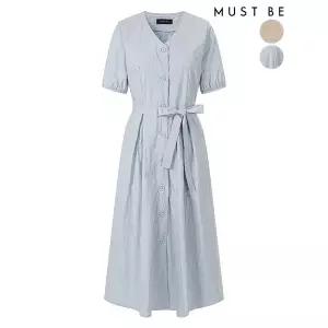 [하프클럽/머스트비]브이넥 핀턱 벨티드 반팔 롱원피스