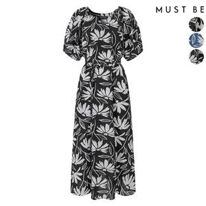 여성 퍼프소매 플라워 나염 롱원피스