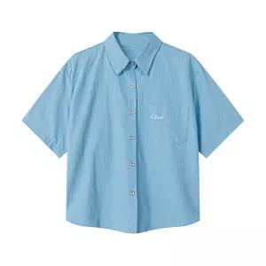 여성 레터링자수 포켓 반팔 카라 셔츠