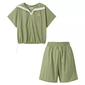 오픈카라 반팔 아노락 밴딩 반바지 셋업