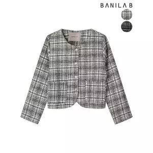 [하프클럽/바닐라비]여성 라운드넥 체크 트위드자켓