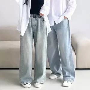 [라일리여성의류] Rly 남녀공용 허리밴딩 빈티지 워싱 연청 데님 팬츠