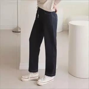 [라일리여성의류] Rly 여자 허리밴딩 소프트진 일자 페이크 데님 스판