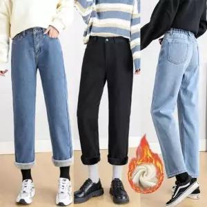 [라일리여성의류] Rly 겨울 기모 청바지 데님팬츠 밴딩 연청 진청 블랙