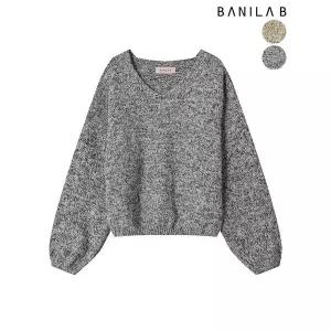 [하프클럽/바닐라비]여성 브이넥 벌룬소매 컬러믹스 니트