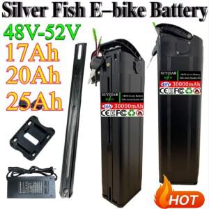 전기 자전거용 실버피쉬 배터리 36V 48V 52V 25Ah 17Ah 고용량 18650 셀 500-1500W 출력