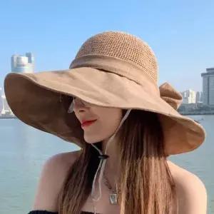 휴양지비치모자 와이드 밀짚햇 모자 해변 바닷가룩 예쁜 밀짚 선캡