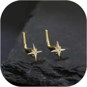 여성용 JALZEMPL 2PCS 노즈 링 스터드 폴라리스 큐빅 지르코니아 피어싱 S자형/L자형 14K 금 도금 슬버