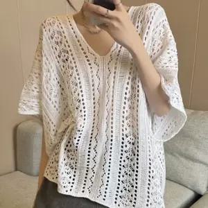 F006355_레이스펀칭 롱니트 레이어드 티셔츠