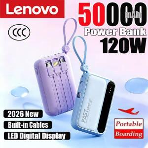 레노버 4 In1 파워 뱅크 내장 케이블 50000mAh 대용량 지능형 디지털 디스플레이 라이트 삼성용 휴대용 배