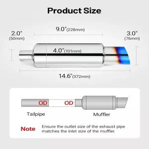 이블 에너지 배기 머플러 스테인리스강 팁 범용 14.6인치 길이 번트 2인치 입구 3인치 콘센트