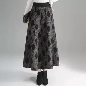 치마 롱 니트 추동 여성패션 정장 체크 밴딩 A라인 슬림핏 DL4