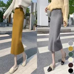 H라인 골지 니트 스커트 롱치마 겨울 데일리 치마