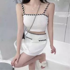 여름 투피스 크롭 끈나시 니트 미니스커트 셋업 핫걸