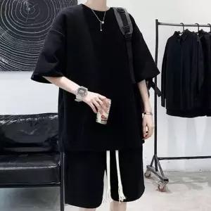 남성 여름 반팔 셋업 라운드넥 무지 반바지