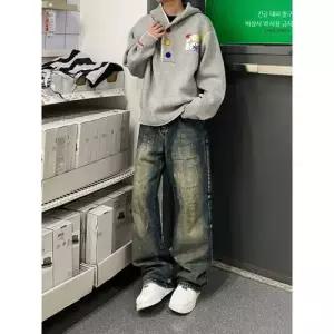 호크아이 그레이 니트 빈티지 남사친 데일리룩 점퍼 후드집업 자수 후드 스웨터 맨투맨 커플 코트 KUK1