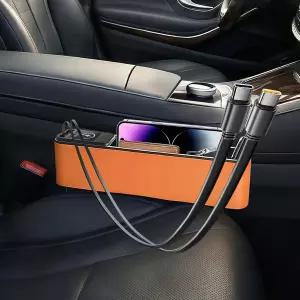 69W 리트랙터블 카시트 갭 필러 정리함 USB 포트 2개 및 충전 케이블 세단 SUV 트럭용 시트 보관함 카