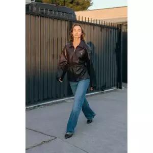 zara 자라 신축성 있는 허리 페이크 레더 재킷 - 브라운147712