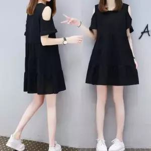 여성 블랙색상 라운드넥 러블리 오픈 숄더 원피스