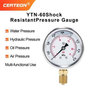 YTN-60 진동 방지 오일 충진 압력계 스테인리스 재질 물 공기 -0.1MPa~60MPa 나사 G1/2 NPT1/4 PSI 스케일