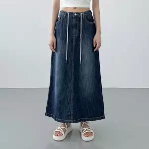 여자 데님스커트 A라인 워싱 스트링 스티치 롱스커트