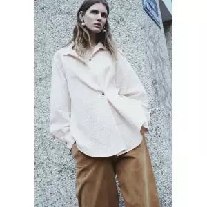 ZARA 자라 스트라이프 오버사이즈 셔츠 - 샌드 121532