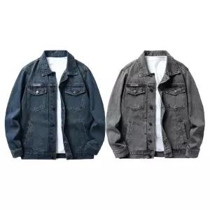 남성용 청자켓 빈티지 칼라 카고자켓 루즈핏 캐주얼 데님 코트 KS1