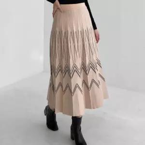 여자 비스코스 플리츠 패턴 밴드 니트 롱스커트