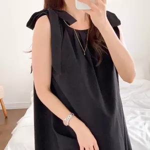 여자 러블리 가을하객룩 리본 뒤트임 민소매 롱원피스