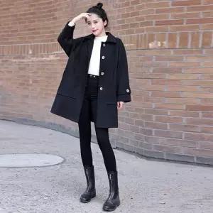 엘럽 검정 여성 하프 모직 트렌치 슬림핏 춘추 코트 박템3