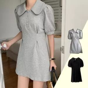 여자 러블리 핀턱 퍼프 미니 라운드카라 미니원피스