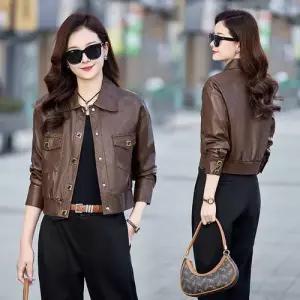 스트레인지 여성용 가을 무스탕 코트 고급 자동차 숏봄 자켓 키작 아우터 데일리룩 가죽 KUK1