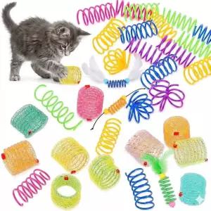 실내 고양이를 위한 32개 스프링 장난감 내구성이 뛰어난 플라스틱 코일과 업그레이드된 메쉬 버라이어티
